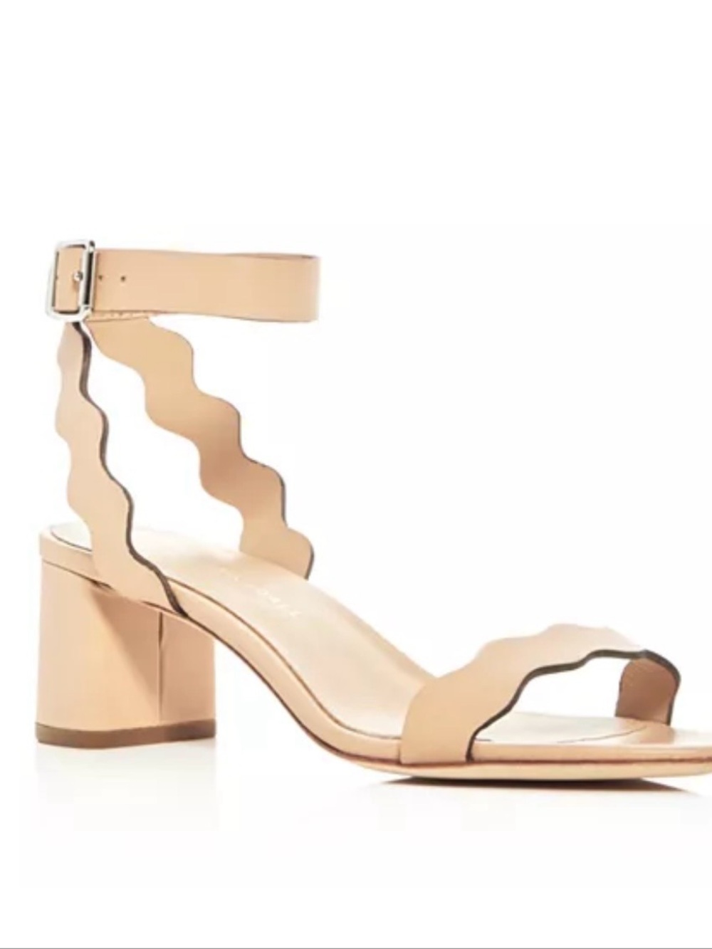 Loeffler Randal Emi Scalloped Leather Ankle-Strap Block Heel Sandal Wheat Size 8